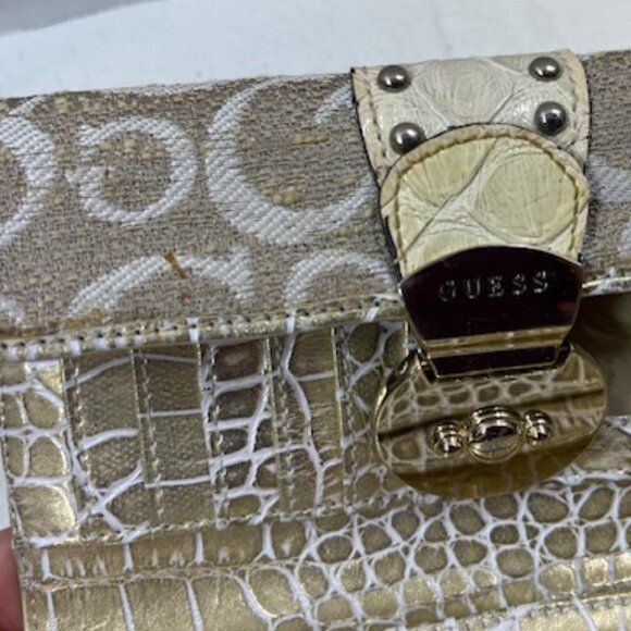 VTG Guess Canvas Logo Alligator Faux Print Snap Clutch Wallet 6.5"x3.5" - Picture 15 of 16
